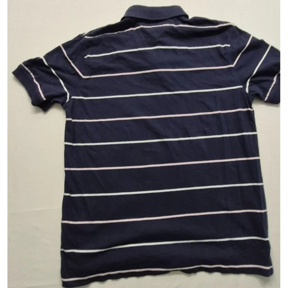 Tommy Hilfiger men's navy blue‎ striped polo shirt XL 100% Cotton Custom Fit